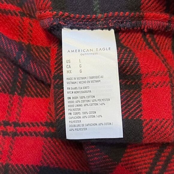 American Eagle Cozy Cabin Oversized Hooded Flannel Shirt Large - Picture 6 of 7